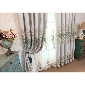 Modern Slub Cotton Embroidery Curtain Fabric | High Shading | HousKitch