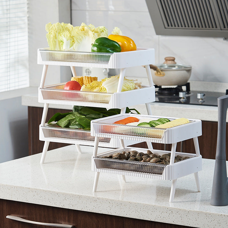 Stackable Kitchen Folding Storage Rack with Draining Basket | Space Saving Organizer | HousKitch