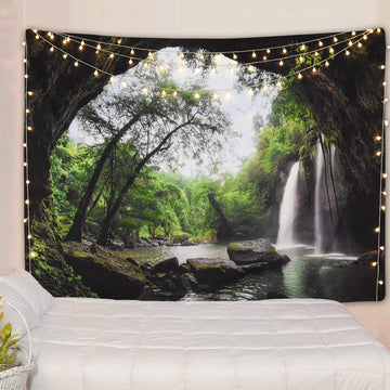 Serene Waterfall Cave Print Curtain Tapestry for Home Decor - HousKitch