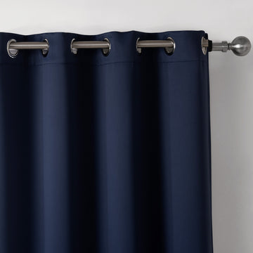 Stylish Dark Blue Bedroom Blackout Fabric Printed Curtains - HousKItch