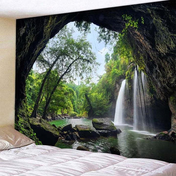 Serene Waterfall Cave Print Curtain Tapestry for Home Decor - HousKitch