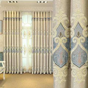 Crown European Embroidery Cloth Mesh Curtains for High Sunshade | HousKitch